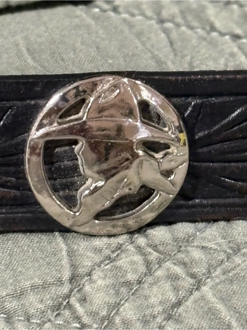 Justin Belt Size 30 Child Black Cowhide Leather Medallions Longhorn Horse